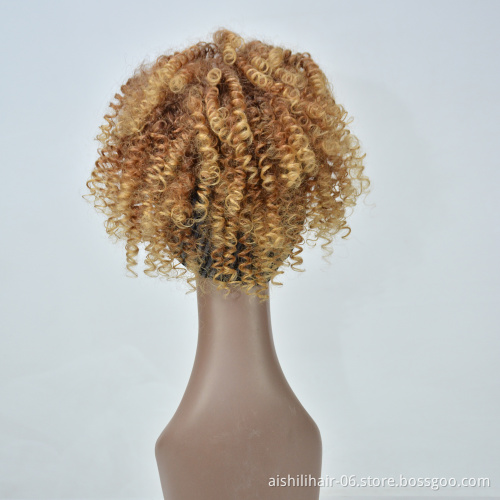 wholesale vendors headband wigs afro kinky curly ombre light brown to yellow color headband synthetic hair wigs for black women